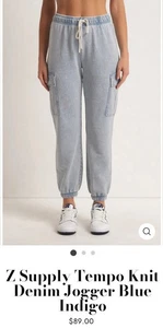 Z Supply Tempo Knit Denim Jogger In Washed Indigo Relaxed Fit Cargo Pockets XS - Picture 1 of 6