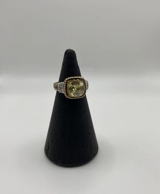 Lia Sophia Ring Size 9 Lemon Chiffon Two Tone Gold and Silver Cushion Cut CZ - Image 1 of 4