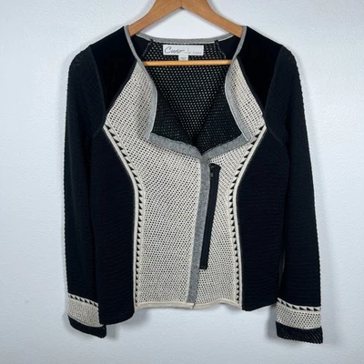 Curio Womens Boho Chic Zip Cardigan Sweater Sz S Wearable Art Casual Mixed Knit - Image 1 of 4