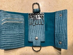 Leather Key Holder Accessory Key Chain Wallet Case Turquoise - Picture 1 of 5