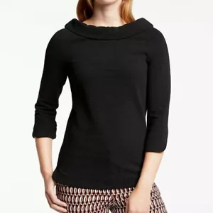 Boden 6 Black 3/4 Sleeve Sarah Ottoman Top Peter Pan Collar Workwear Corporate - Picture 1 of 11