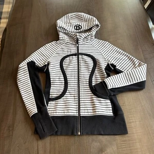 Lululemon Jacket scuba zip hoodie Sz 2 XS Black White Stripe Womens Zip Stretch - Picture 1 of 13