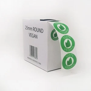 Vegan Food Labels / Stickers - Roll of 1000 25mm Round Labels in Handy Dispenser - Picture 1 of 12