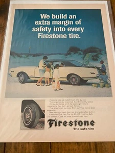 Vintage 1968 Firestone Reifen Familie am Strand Leuchtturm Thema Anzeige - Bild 1 von 1