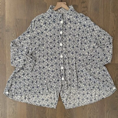 Top túnica Dress to Kill vintage estampado geométrico gasa swing crema y azul OS Foto 1 de 4