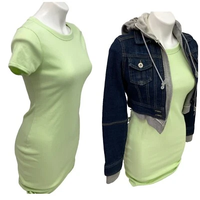 Wild Fable Dress Womens Small Lot Denim Jacket Hooded Blue Lime Green Knit - Image 1 of 4