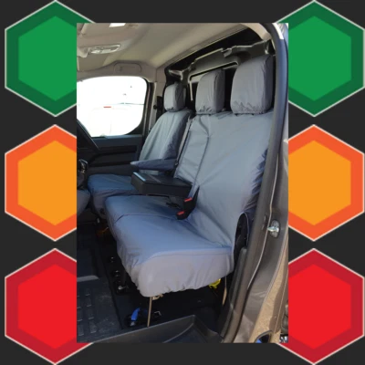 Fundas de asiento delanteras 3 grises impermeables para furgoneta Toyota Proace 2016+ con bandeja de trabajo Foto 1 de 4