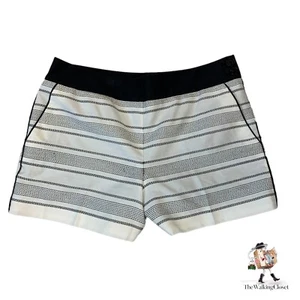 Ann Taylor Loft Tweed Short Womens 8 White Black Striped High Waisted Flat Front - Picture 1 of 11