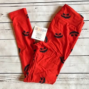 LuLaRoe OS Orange Jack o lantern Pumpkin Faces Leggings Halloween NEW - Picture 1 of 3