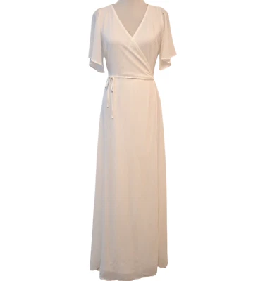 Baltic Born Size S New Flaws Ivy White Chiffon Flutter Sleeve Wrap Maxi Dress - Image 1 of 4