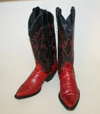 Botas Justin Mujer Talla 4 C Rojo Iguana Lagarto y Cuero Vaquera Occidental Punta T Foto 1 de 4