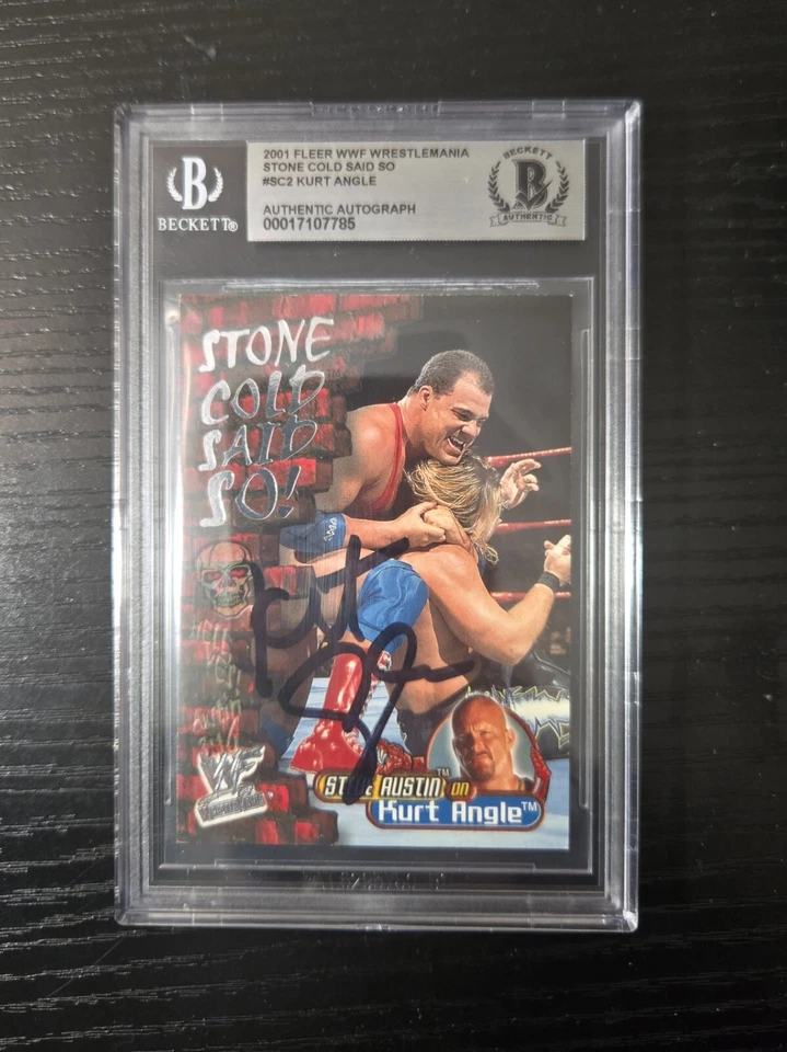 Kurt Angle Signed 2001 Fleer WWE Wrestlemania Stone Cold BGS BAS Autograph wwf - Image 1 of 1