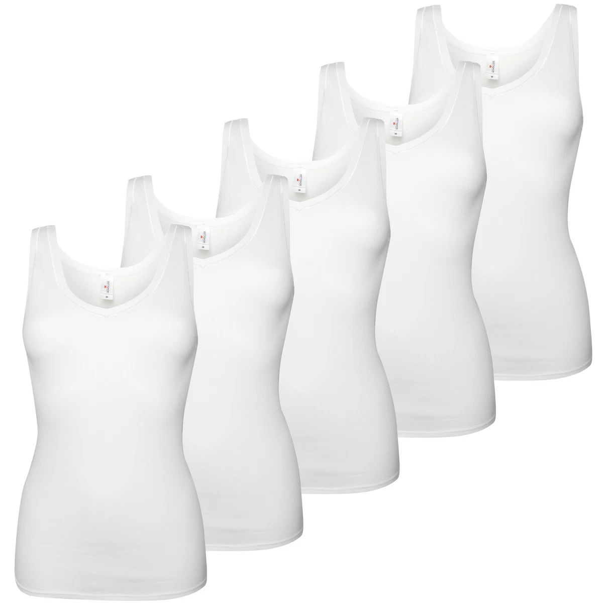 SCHÖLLER Damen Achselhemd 2er Pack – 100% Baumwolle Feinripp, Größe 50, Weiß