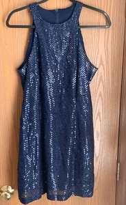 VINTAGE ALL THAT JAZZ NAVY BLUE FULL SEQUIN SHEATH PARTY DRESS SIZE MEDIUM? - Picture 1 of 8