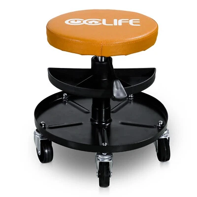 Werkstatthocker Mit Rollen Höhenverstellbar Werkstattstuhl 2 Ablagen 150kg - Bild 1 von 4