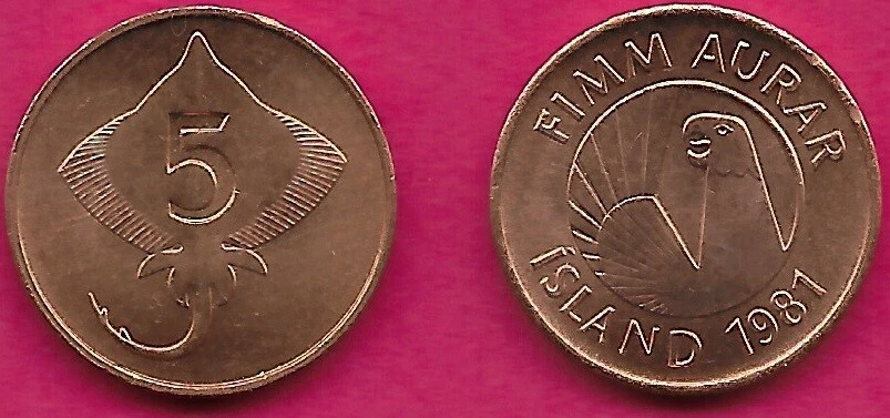 ISLANDIA 5 AURAR 1981 UNC 1 AÑO TIPO, GAMMUR EL ÁGUILA, UNA DE LAS CUATRO TRADICIONES Foto 1 de 1