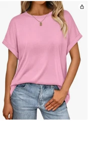 Top AUTOMET Women's Oversized T-Shirts Crewneck Short Sleeve Pink Size 2XL NWT - Picture 1 of 3