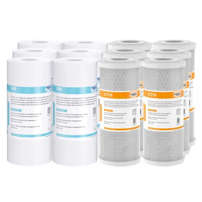 2-12 Pack 10" x 4.5" Big Blue Carbon Block Sediment Water Filter Whole House Set - Image 1 of 4