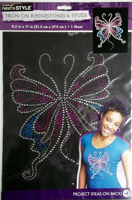 Estrás y tachuelas grandes mariposa planchadas 8-1/2 x 11 pulgadas horizonte nuevo en paquete  Foto 1 de 3