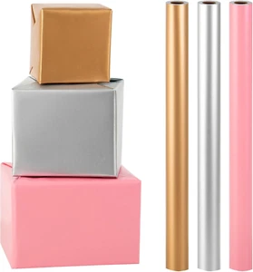 Shimmer Wrapping Paper Roll - Pearl Luster Pink, Silver, Gold Solid Color for Bi - Picture 1 of 7