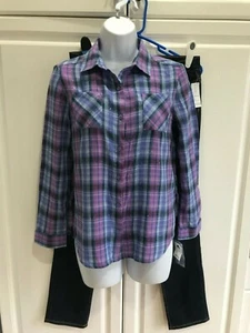 Old Navy Jeans Size 14 Plus with Mudd Girls Shirt Purple/Blue+ Size 16 New - Picture 1 of 6