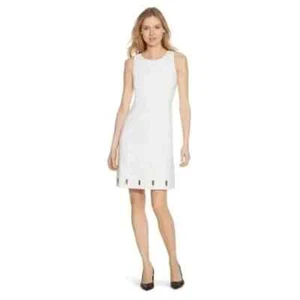 White House Black Market Womens White Solid Grommet Hem Shift Dress Size 6 NWT - Picture 1 of 9