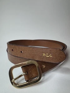 Lauren Ralph Lauren Belt Womens Large Brown Textured Gold Buckle RL Faux Leather - Bild 1 von 8