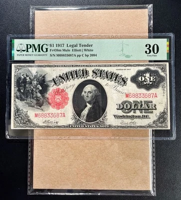 Fr. 38m 1917 $1 Legal Tender "SAW HORSE" *MULE* PMG 30 - VF - Image 1 of 2