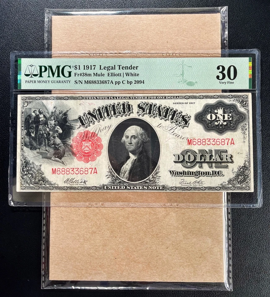 Fr. 38m 1917 $1 Legal Tender "SAW HORSE" *MULE* PMG 30 - VF - Image 1 of 2