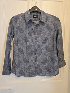 Land’s End Navy blue leaf pattern Shirt No Iron UK 10 - Picture 1 of 9