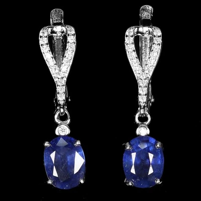 Pendientes de plata de ley 925 zafiro ovalado 8x6 mm joyas de piedras preciosas naturales Foto 1 de 4