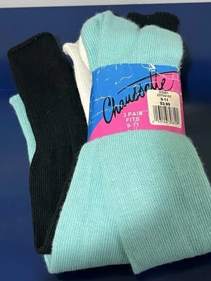 Calcetines Chaussette Altos Slouch 3 Pares Negro Verde Blanco Acrílico Nylon De Colección Años 90 NUEVO Foto 1 de 4