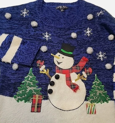 Estados Unidos Suéteres Muñeco de Nieve Pompón Lentejuelas Feo Navidad Suéter Azul XL 3D Foto 1 de 4