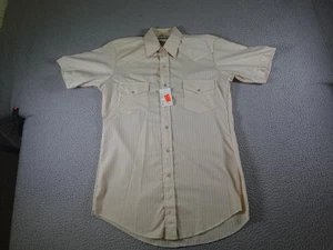 Vintage Western Shirt Mens Medium Beige 15.5 Pearl Snap Cowboy Short Sleeve - Picture 1 of 10