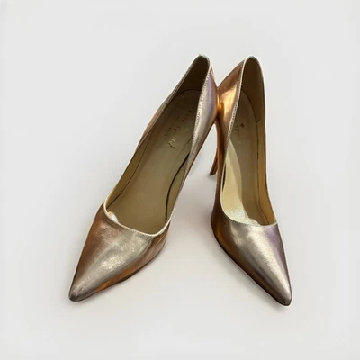 KATE SPADE NEW YORK METALLIC LEATHER Gold HIGH HEEL POINTED TOE PUMPS 6.5B - Image 1 of 4