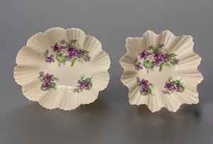 Vintage Sutherland Bone China DEVON VIOLETS Pair Trinket/Relish Dishes-Gold Trim - Picture 1 of 11