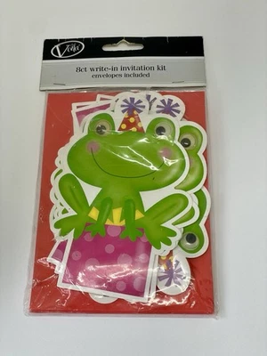 Набор приглашений на день рождения лягушка 8 штук каждая карточка конверт детский Googly Eyes новый из старых запасов - Изображение 1 из 3