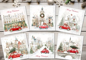 Red Car City Scenes Christmas Card Toppers Card Making Decorations - 3.5" - Picture 1 of 3