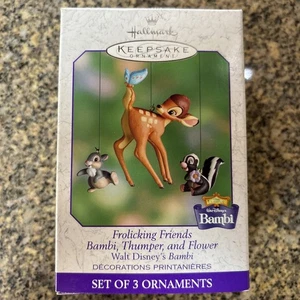 Hallmark Christmas Ornament 2000 Set Of 3 Frolicking Friend Bambi Thumper Flower - Picture 1 of 4