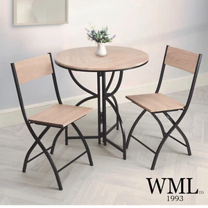 Folding Dining Table with 2 Chairs Space Saving Wood Effect Metal Frame - Picture 1 of 3