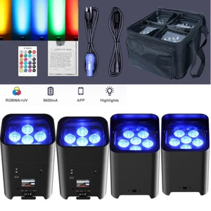 Battery Powered Uplights Wireless Par Can Light 6x18W RGBWA+UV DJ Stage Wedding - Picture 1 of 21
