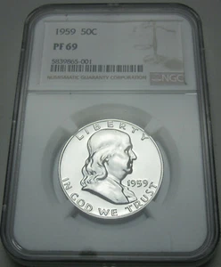1959 PF 69 FRANKLIN SILBER HALF DOLLAR PROOF PR 69 - Bild 1 von 4