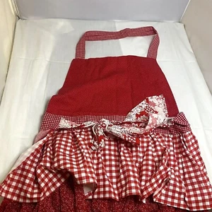 #7136 Delantal floral hecho a mano con volantes rojos BIB CHEF - Imagen 1 de 4