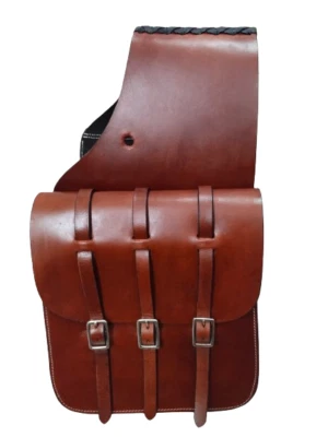 Sacoche de selle en cuir Plane Western avec 3 sangles pour cheval livraison g... - Photo 1/4