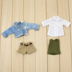 Chaqueta de jean + camisa blanca + chaleco verde + pantalones cortos 4 piezas para 12" muñeca Blythe conjunto de fábrica - Imagen 1 de 7