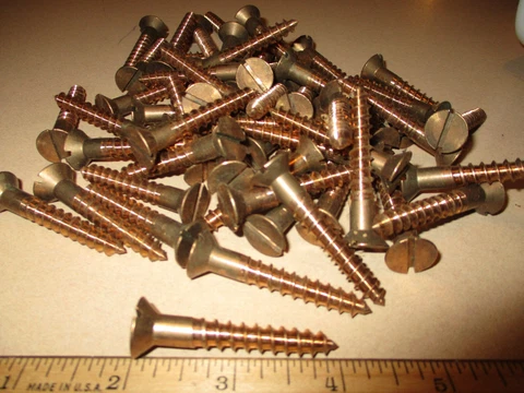 17-- SCARCE NOS BIG 2" X 19/64" THICK SHANK BRONZE SLOTTED FLAT HEAD WOOD SCREWS Cover