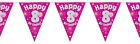 Pink Holographic Happy 8th Birthday Flag Bunting Decoration 12.8ft Long - New