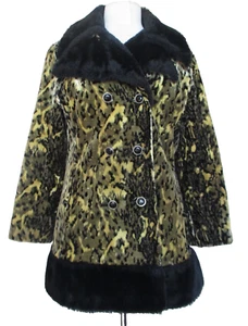 Vintage 1960s Faux Fur Penny Lane Coat Small Women Brown Black Animal Print - Picture 1 of 8