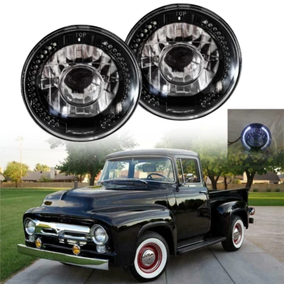 Pair 7" Inch Round LED Black Housing Headlights For Ford F-100 Pickup 1953-1977 - Image 1 of 4