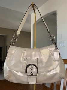 COACH Pleated Soho Flap Y2K Metallic Champ Gold Leather Buckle Shoulder Bag - Picture 1 of 18